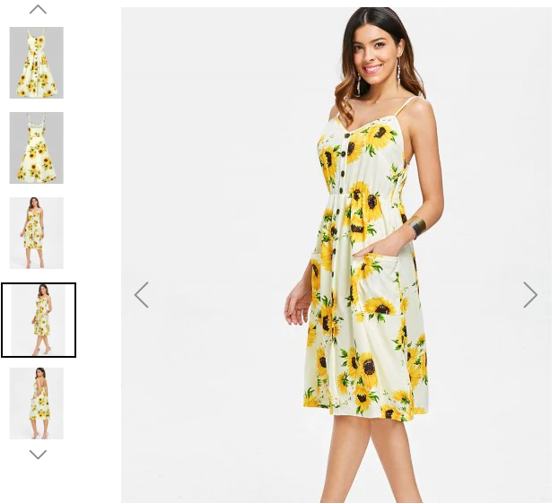 Sunflower Print Button Up A Line Cami Dress